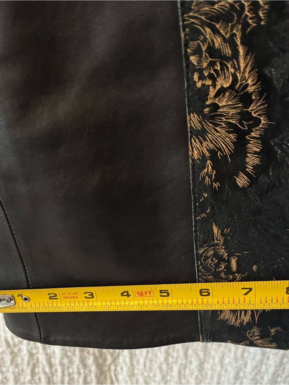 VTG Black Italian Leather Pants with Floral Brocade Side Panels - Picture 6 of 10